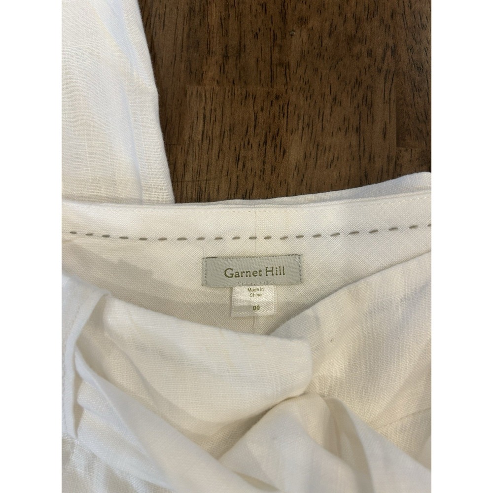 Women's 100% Linen White Garnet Hill Capri Cuffed Pants With Tie